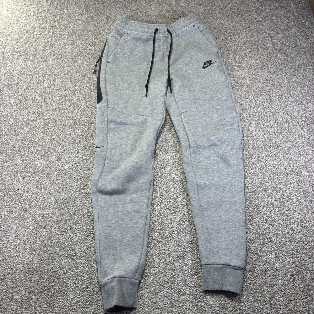Nike Tech Sweatpants Mens Small Gray Fleece Joggers Elastic Waist Zip Pocket